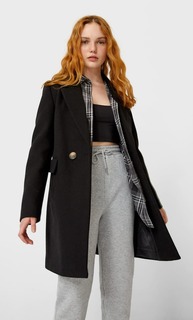 Stradivarius Базовое Драповое Пальто Женская Коллекция Черный S
