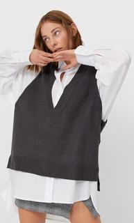 Stradivarius Жилет С V-Образным Вырезом Женская Коллекция Темно-Серый S