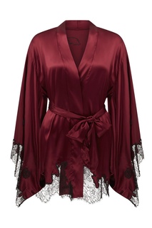Бордовый короткий халат-кимоно из шелка с кружевом Christi Agent Provocateur