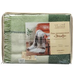 Плед Vladi полутораспальный (140х200 см) шерсть 70%, Эльф 53003 белый, салатовый, зеленый