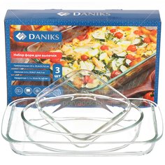 Форма для выпечки жаропрочная стеклянная Daniks 3 шт, 2.9 + 2.4 + 1.1 л