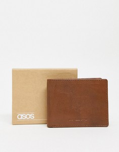 Темно-оранжевый кожаный бумажник в винтажном стиле с тиснением ASOS DESIGN-Коричневый