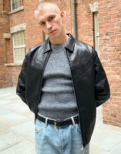 Черная oversized-куртка Харрингтон из искусственной кожи ASOS DESIGN-Черный