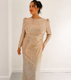 Эксклюзивное платье макси с пайетками и эффектом омбре в серебристом и золотом цвете Jaded Rose Plus-Золотой