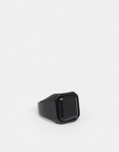 Черное кольцо-печатка с черным агатом ASOS DESIGN-Черный