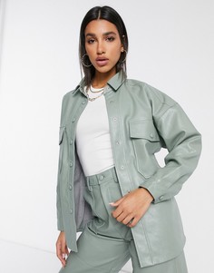 Куртка-рубашка из искусственной кожи в стиле oversize от комплекта Neon Rose-Зеленый