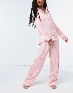 Розовая атласная пижама с отложным воротником и принтом знаков зодиака Chelsea Peers premium-Розовый