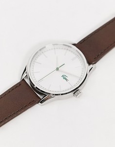 Мужские круглые часы серебристого цвета с коричневым ремешком Lacoste Vienna-Коричневый