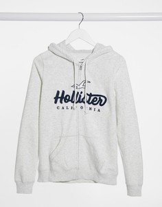 Худи светло-серого цвета на молнии Hollister-Зеленый