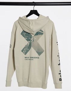 Oversized-худи цвета экрю с принтом на спине и рукавах Only & Sons-Neutral