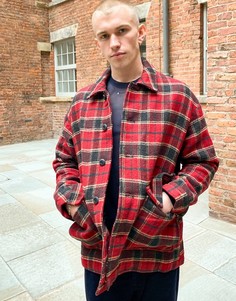 Куртка-рубашка с добавлением шерсти в красную шотландскую клетку ASOS DESIGN-Красный