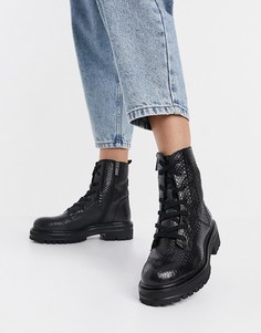 Черные кожаные массивные ботинки на шнуровке с отделкой под кожу змеи Rule London-Черный