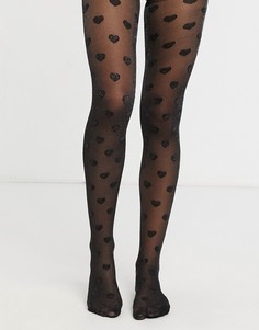 Черные колготки плотностью 30 ден с сердечками и блестками ASOS DESIGN-Черный