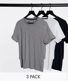 Комплект из трех футболок с культовым логотипом (цвета белый/черный/серый меланжевый) Hollister-Многоцветный