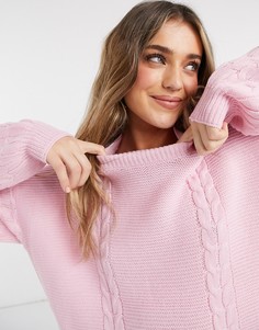 Джемпер пастельного цвета в стиле oversized с узором «косичка» Daisy Street-Розовый