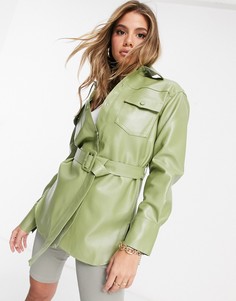 Куртка-рубашка oversized из искусственной кожи цвета хаки Love & Other Things-Зеленый