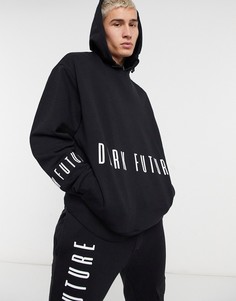 Очень объемный худи в стиле oversized с принтом логотипа ASOS Dark Future (от комплекта)-Черный