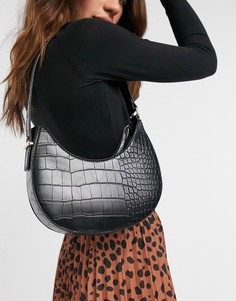 Черная сумка-хобо на плечо с длинным ремешком с эффектом крокодиловой кожи ASOS DESIGN-Черный