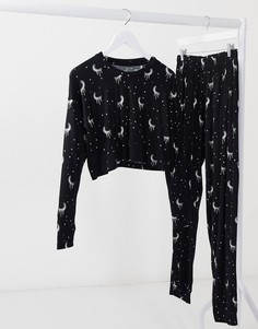 Пижамный комплект с брюками и лунным принтом Brave Soul-Черный
