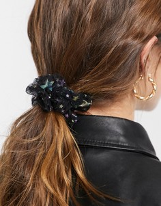 Резинка для волос из черной органзы со звездным принтом Topshop-Черный