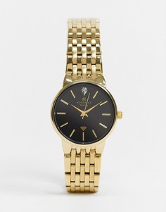 Золотистые наручные часы с браслетом и черным циферблатом Accurist-Золотой