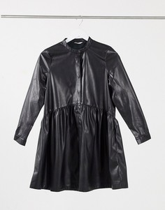 Свободное платье из искусственной кожи черного цвета Only-Черный