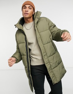 Удлиненная дутая куртка цвета хаки Topman-Зеленый