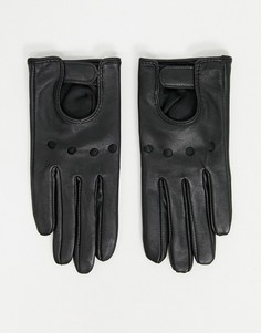 Черные кожаные перчатки для сенсорных экранов с декоративными вырезами SOS DESIGN-Черный Asos