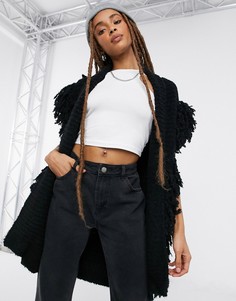 Черный вязаный жилет с ворсом Topshop