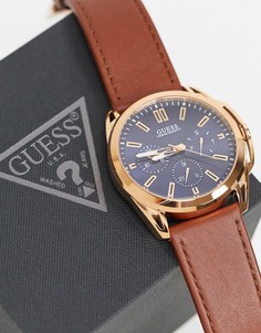 Часы с синим циферблатом Guess-Коричневый