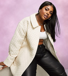 Стеганая куртка из искусственной кожи кремового цвета ASOS DESIGN Curve-Белый