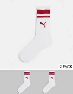 Набор из 2 пар бело-красных носков с полосками и логотипом Puma-Белый