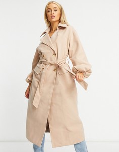 Светло-коричневое удлиненное пальто с пышными рукавами Missguided-Коричневый