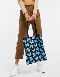 Парусиновая сумка-тоут с голубым принтом бабочек Skinnydip-Синий