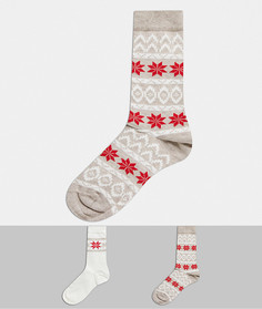 Набор из двух пар рождественских носков с рисунком Фэйр-Айл кремового и красного цветов Jonathan Aston-Кремовый