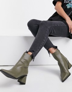 Ботильоны цвета хаки с острым носом и массивным каблуком Topshop-Зеленый