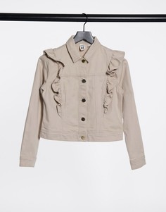 Бежевая джинсовая куртка с оборками River Island-Neutral