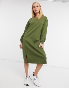 Платье-свитер миди с разрезом цвета хаки Urban Threads-Зеленый