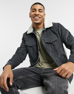 Серая вельветовая куртка с подкладкой из искусственного меха Hollister-Серый