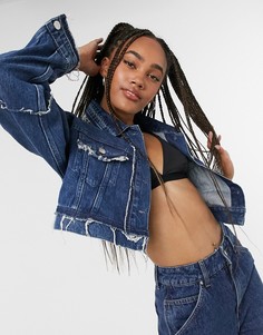 Укороченная джинсовая куртка синего цвета с объемными рукавами Pepe Jeans Rina-Синий