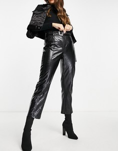 Черные укороченные брюки из искусственной кожи со змеиным принтом 4th & Reckless-Черный