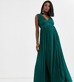 Зеленое плиссированное платье макси с кружевной отделкой ASOS DESIGN Maternity Premium-Зеленый