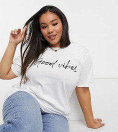 Белая футболка c надписью «Good Vibes» ASOS DESIGN Curve-Белый