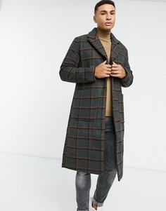 Длинное пальто из ткани с добавлением шерсти в шотландскую клетку Another Influence-Черный цвет