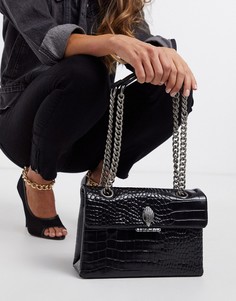 Большая черная кожаная сумка под крокодиловую кожу Kensington Kurt Geiger London-Черный
