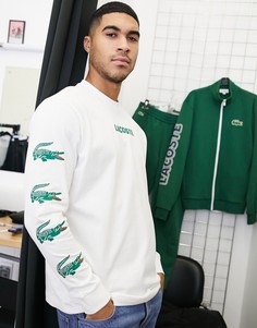 Белый лонгслив с крокодилами Lacoste