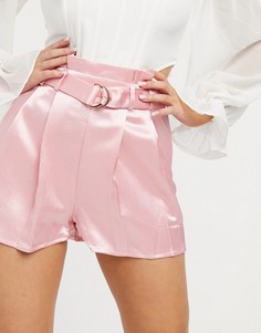 Розовые атласные строгие шорты The Girlcode-Розовый цвет