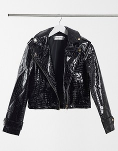 Черная байкерская куртка в стиле oversized из искусственной крокодиловой кожи Ivyrevel-Черный