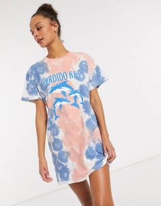 Свободное платье-футболка с принтом дельфинов и пастельным эффектом тай-дай Daisy Street-Многоцветный