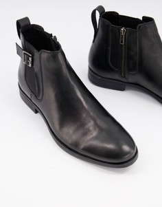 Черные ботинки челси из искусственной кожи с пряжкой Silver Street-Черный